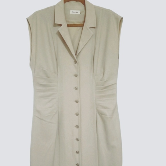 Calvin Klein Dresses & Skirts - Calvin Klein Beige Button Front Shirtdress career work dress size 12